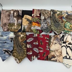 VTG Endangered Species Wildlife Tie Lot 13 Silk Animals Wolves Eagles Dolphins